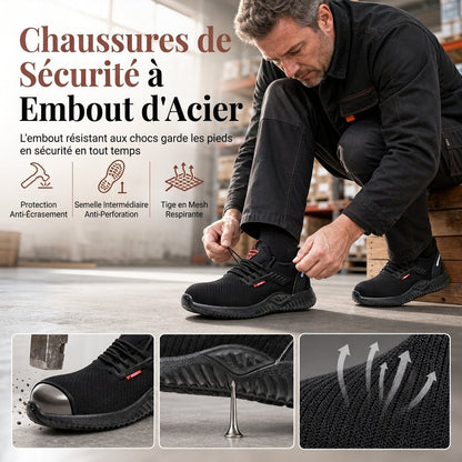 Chaussures de sécurité à embout acier pour homme, Bottines de travail respirantes légères, Chaussures de protection résistantes à la perforation