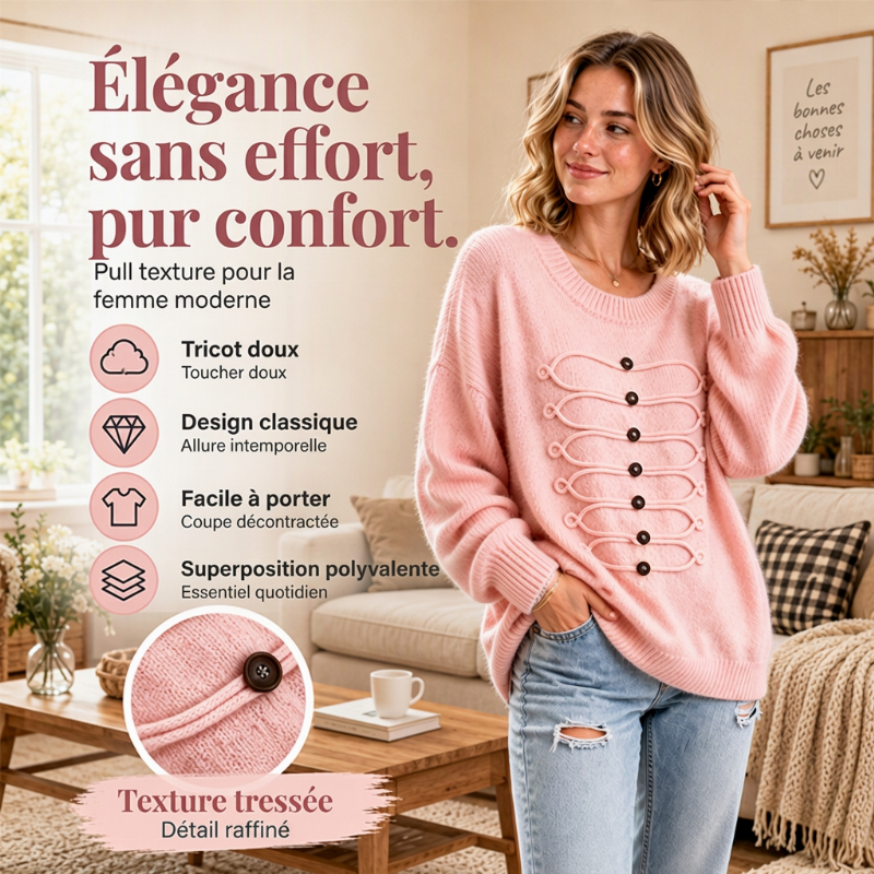 💖Soldes ! Prix cassés💖Pull Femme Élégant à Col Rond et Torsades