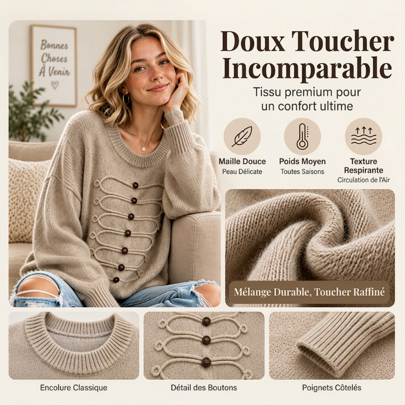 💖Soldes ! Prix cassés💖Pull Femme Élégant à Col Rond et Torsades