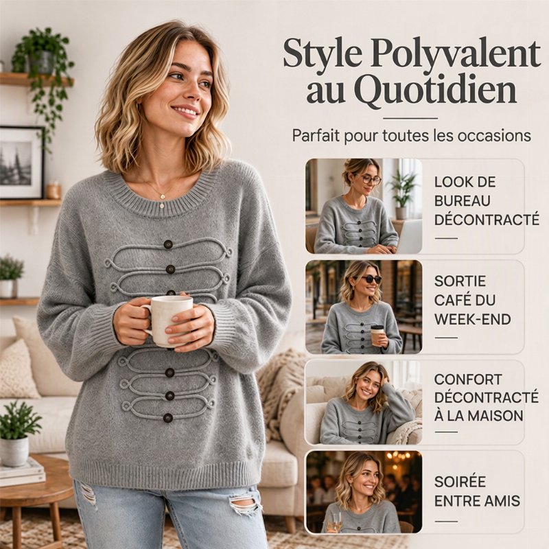 💖Soldes ! Prix cassés💖Pull Femme Élégant à Col Rond et Torsades