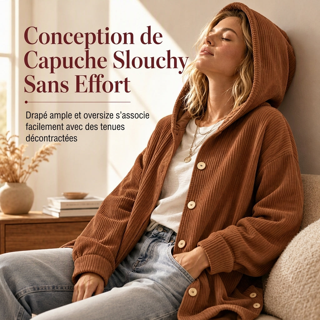 💖Soldes ! Prix cassés💖Vêtement à capuche décontracté ample en velours côtelé pour femme