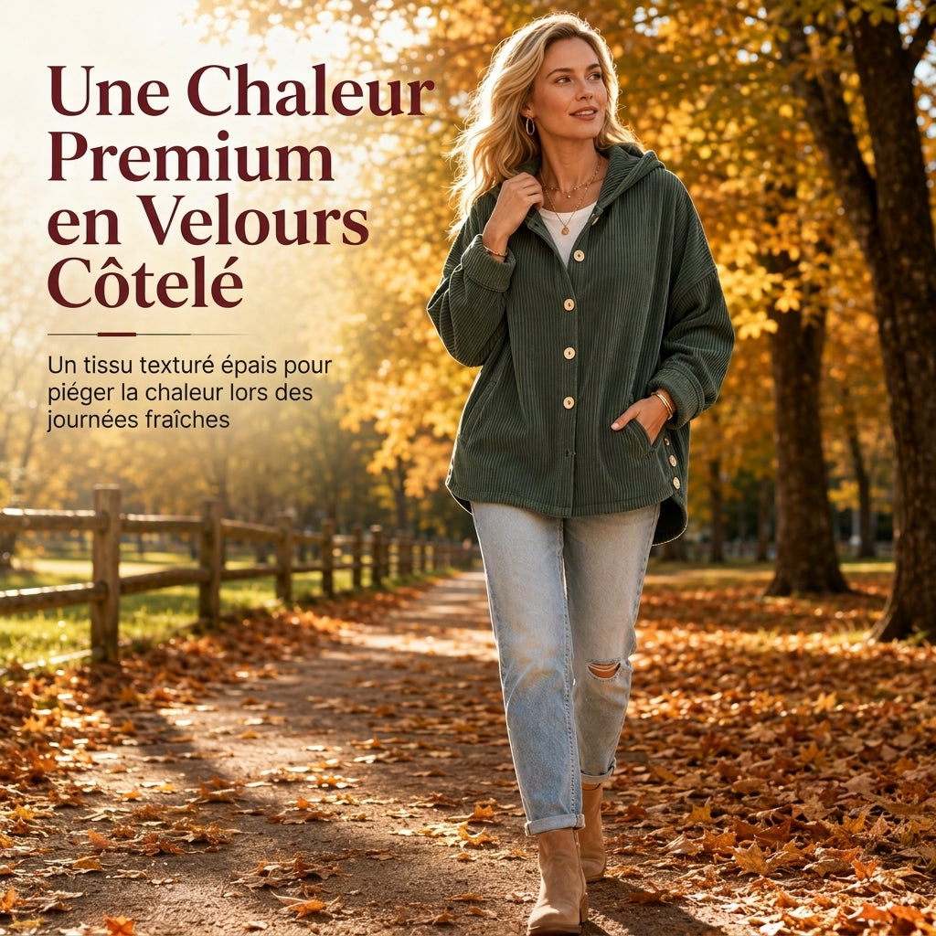 💖Soldes ! Prix cassés💖Vêtement à capuche décontracté ample en velours côtelé pour femme