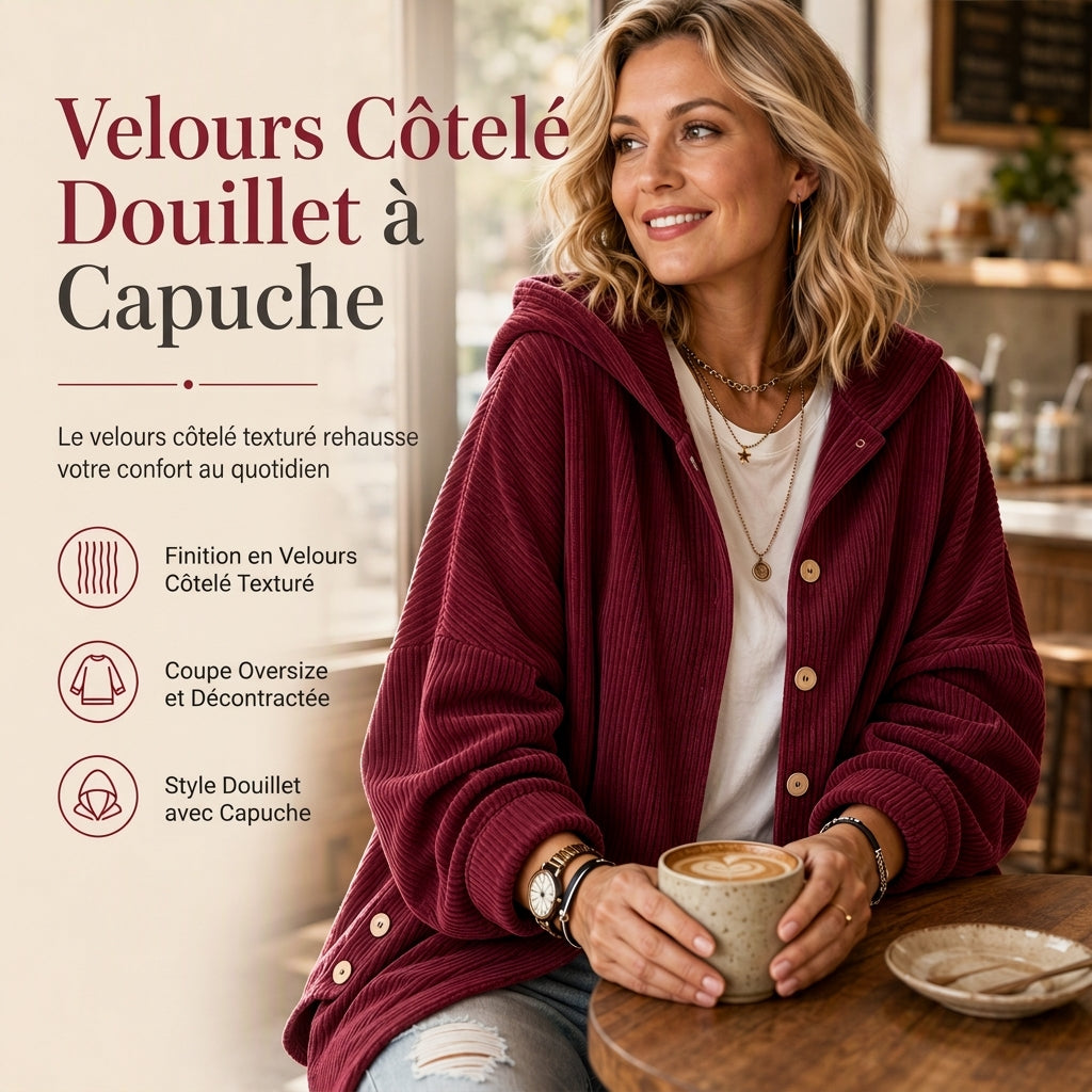 💖Soldes ! Prix cassés💖Vêtement à capuche décontracté ample en velours côtelé pour femme