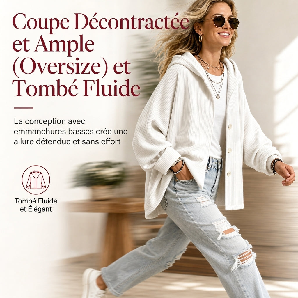 💖Soldes ! Prix cassés💖Vêtement à capuche décontracté ample en velours côtelé pour femme