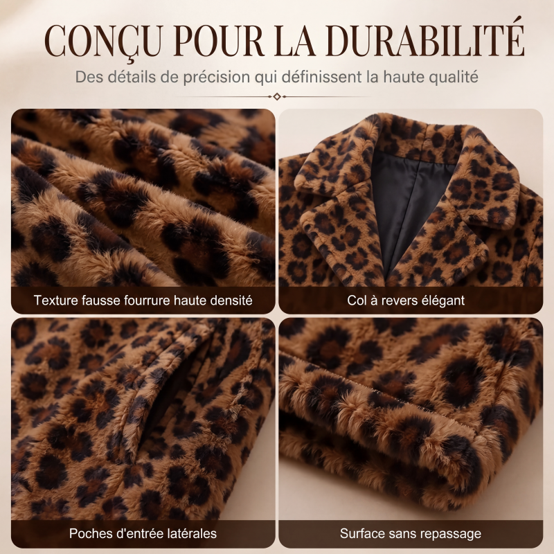💖Soldes ! Prix cassés💖Manteau pour femme en fausse fourrure à motif léopard tendance