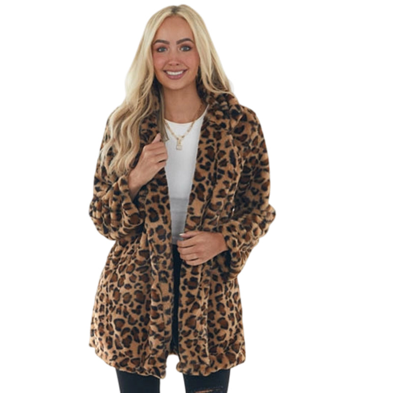 💖Soldes ! Prix cassés💖Manteau pour femme en fausse fourrure à motif léopard tendance