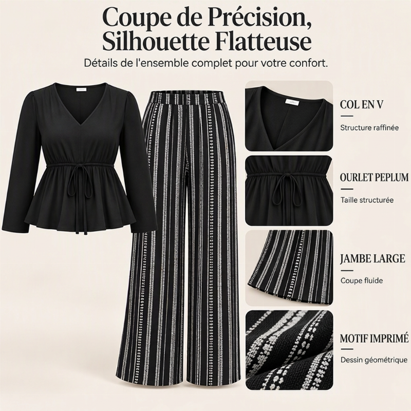 💖Soldes ! Prix cassés💖Ensemble Femme Top Volant à Col V et Pantalon à Rayures