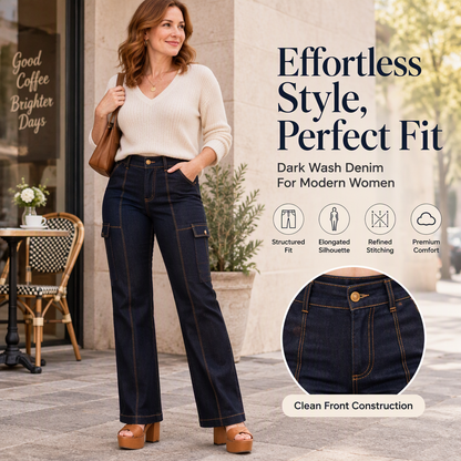💖Soldes ! Prix cassés💖Jeans à jambe large à taille haute avec coutures contrastées pour femmes
