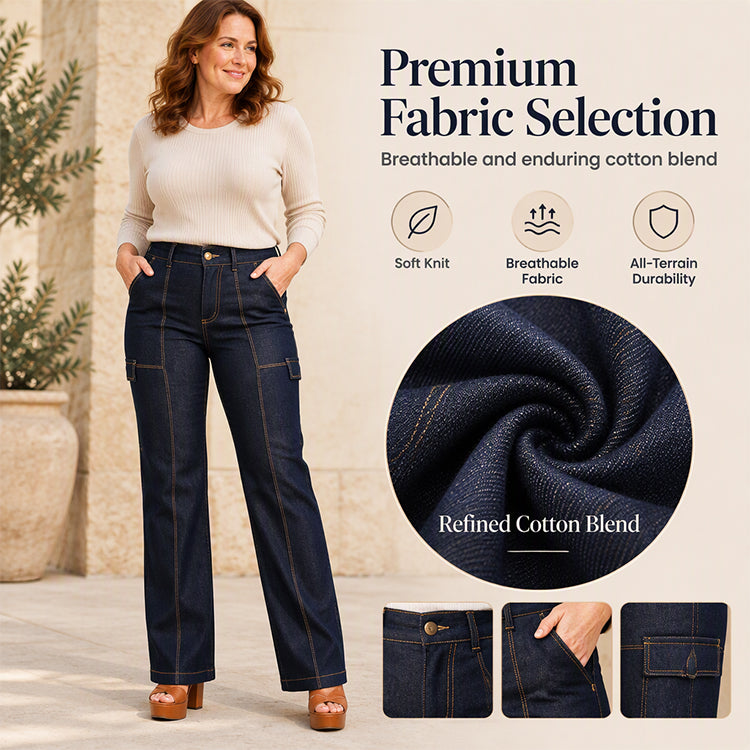 💖Soldes ! Prix cassés💖Jeans à jambe large à taille haute avec coutures contrastées pour femmes