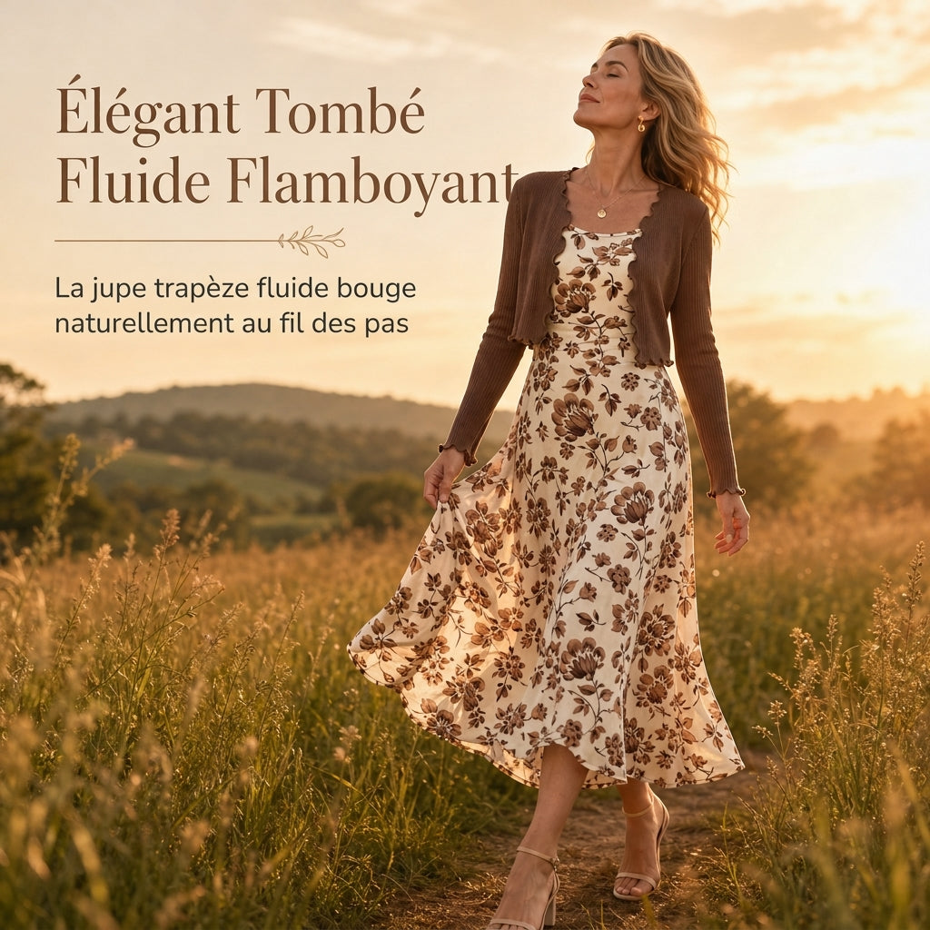 Ensemble 2 pièces pour femmes : robe à bretelles florale vintage et cardigan court en maille côtelée