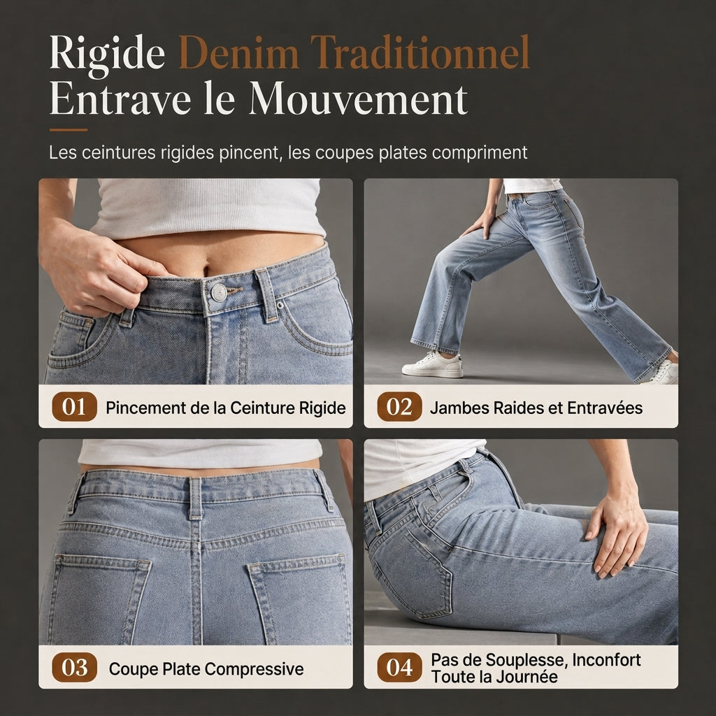Jean femme taille haute jambe large avec ourlets fendus