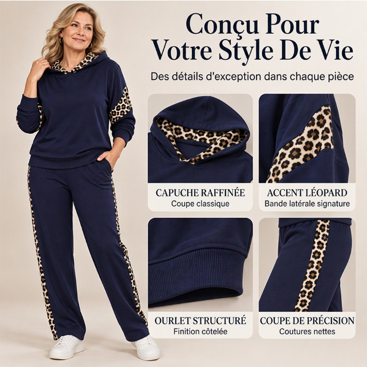 💖Soldes ! Prix cassés💖Ensemble féminin haut à imprimé léopard et pantalon droit taille haute
