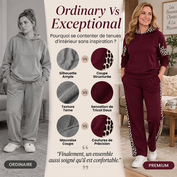 💖Soldes ! Prix cassés💖Ensemble féminin haut à imprimé léopard et pantalon droit taille haute