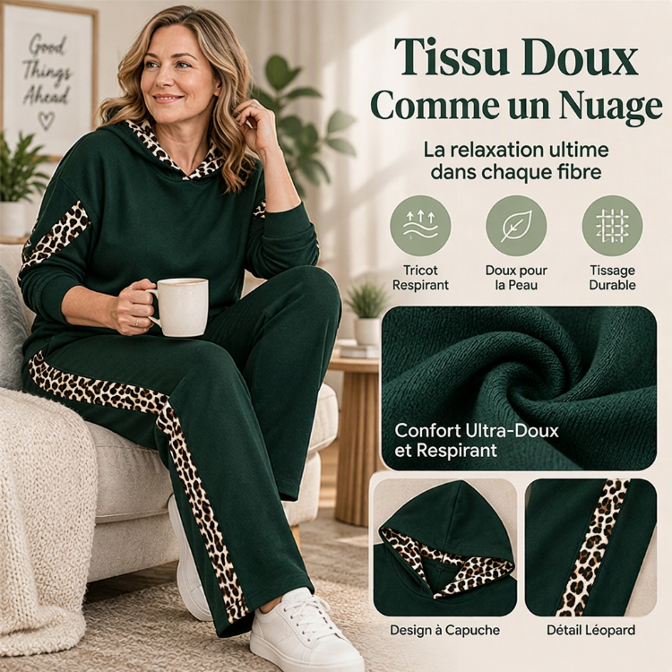 💖Soldes ! Prix cassés💖Ensemble féminin haut à imprimé léopard et pantalon droit taille haute