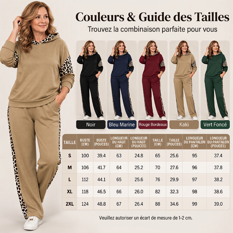💖Soldes ! Prix cassés💖Ensemble féminin haut à imprimé léopard et pantalon droit taille haute