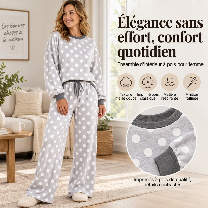 💖Soldes ! Prix cassés💖Ensemble femme sweat-shirt à pois et pantalon large
