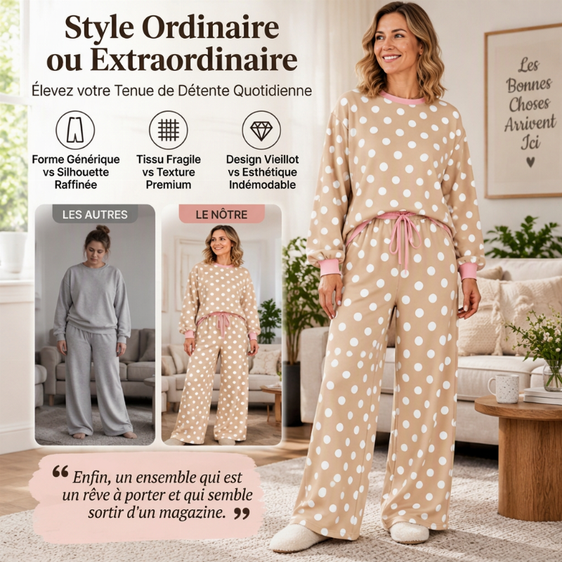 💖Soldes ! Prix cassés💖Ensemble femme sweat-shirt à pois et pantalon large