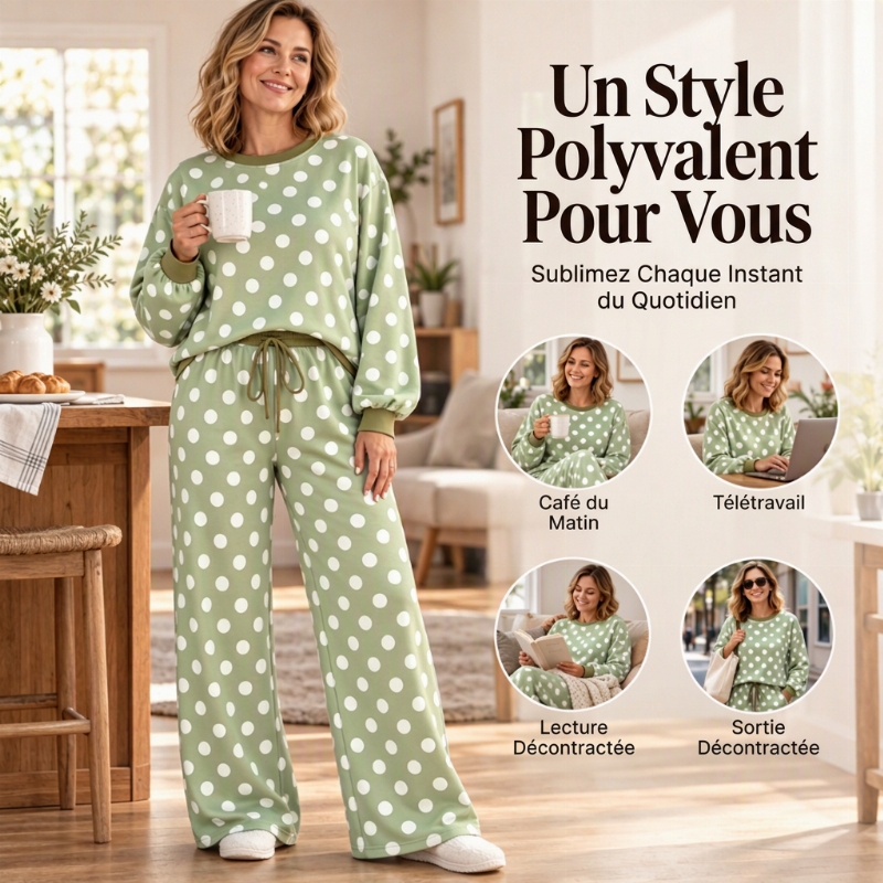 💖Soldes ! Prix cassés💖Ensemble femme sweat-shirt à pois et pantalon large