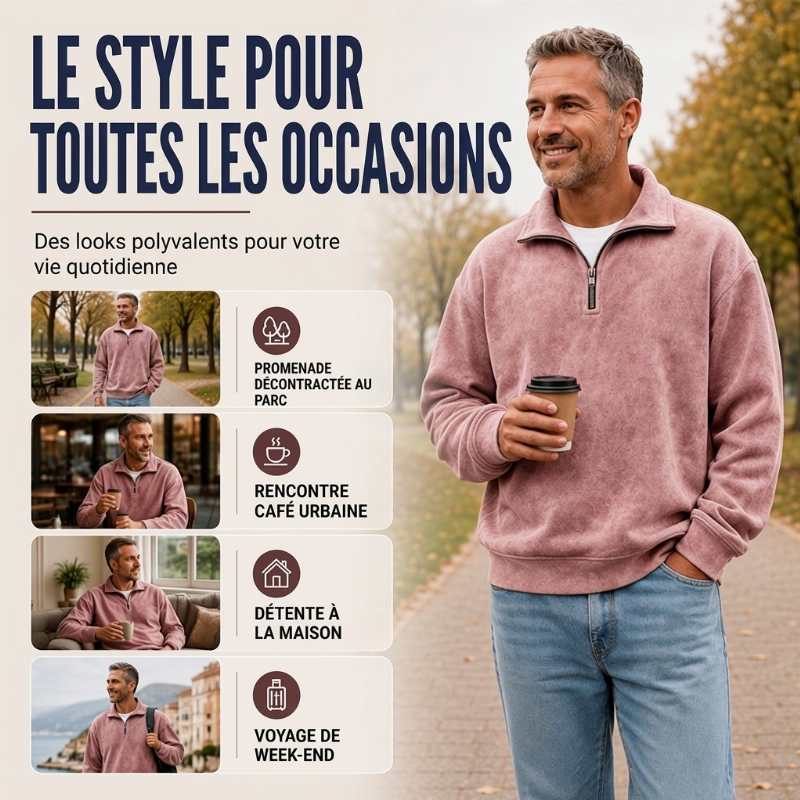 💖Soldes ! Prix cassés💖Sweat-shirt décontracté à col zippé pour homme