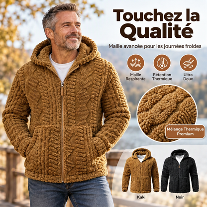 💖Soldes ! Prix cassés💖Veste à capuche zippée en sherpa texturé pour homme