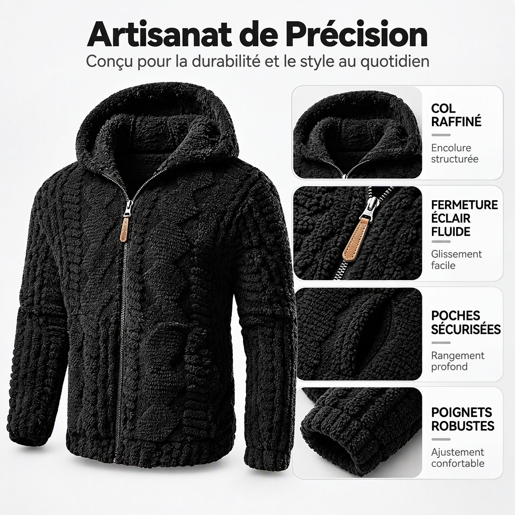 💖Soldes ! Prix cassés💖Veste à capuche zippée en sherpa texturé pour homme