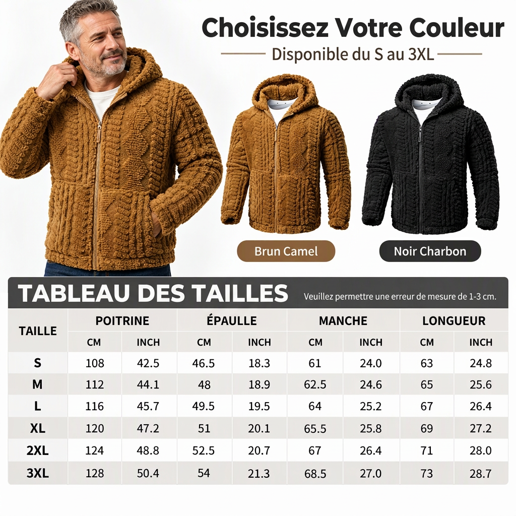 💖Soldes ! Prix cassés💖Veste à capuche zippée en sherpa texturé pour homme