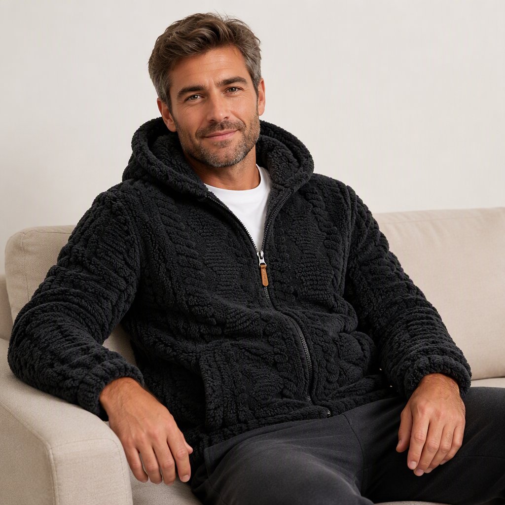 💖Soldes ! Prix cassés💖Veste à capuche zippée en sherpa texturé pour homme