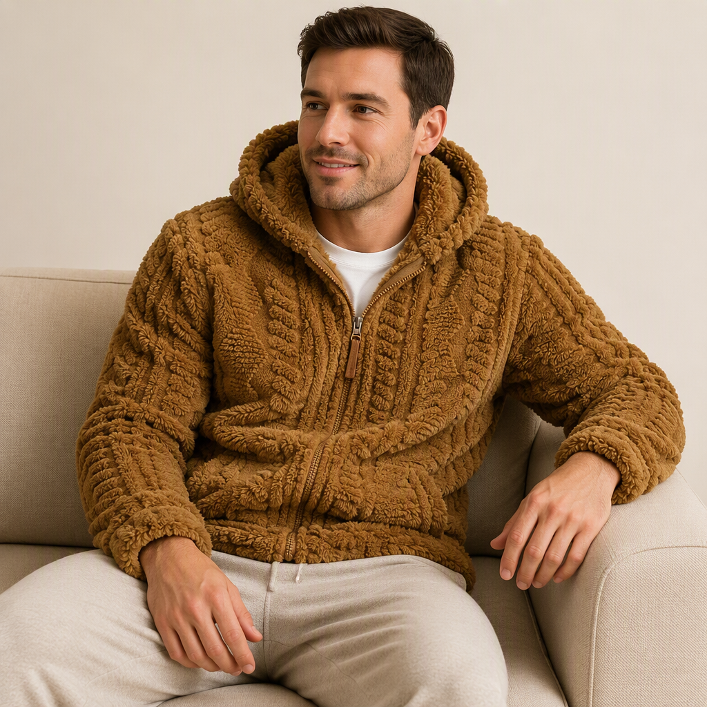 💖Soldes ! Prix cassés💖Veste à capuche zippée en sherpa texturé pour homme