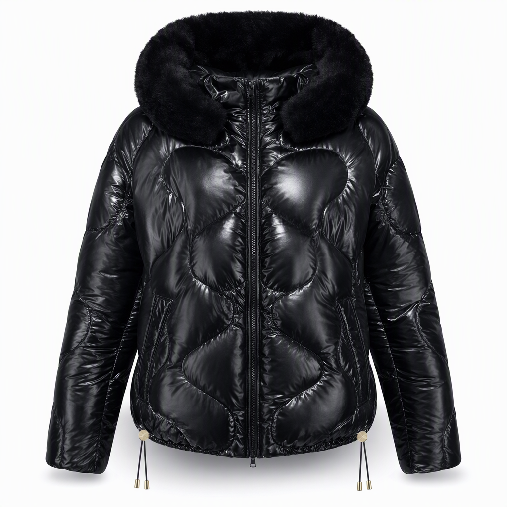 Manteau d'hiver slim en coton matelassé à capuche et col fourrure pour femme, brillant nacré