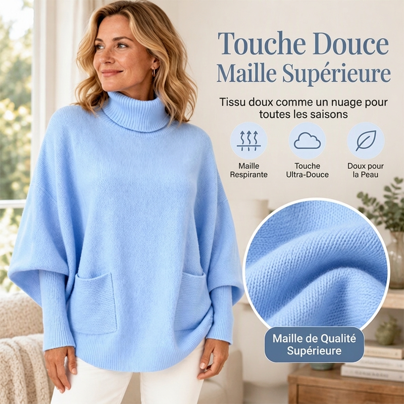💖Soldes ! Prix cassés💖Pull en maille femme à col roulé et manches chauve-souris