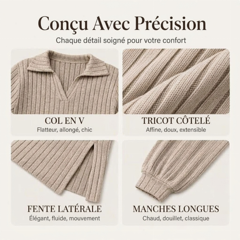 💖Soldes ! Prix cassés💖Robe longue pour femme en maille côtelée avec col et fente