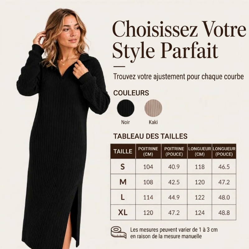 💖Soldes ! Prix cassés💖Robe longue pour femme en maille côtelée avec col et fente
