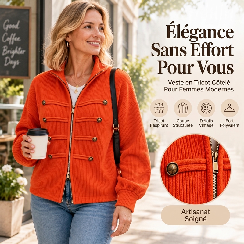 💖Soldes ! Prix cassés💖Veste Femme Casual en Maille Côtelée à Fermeture éclair