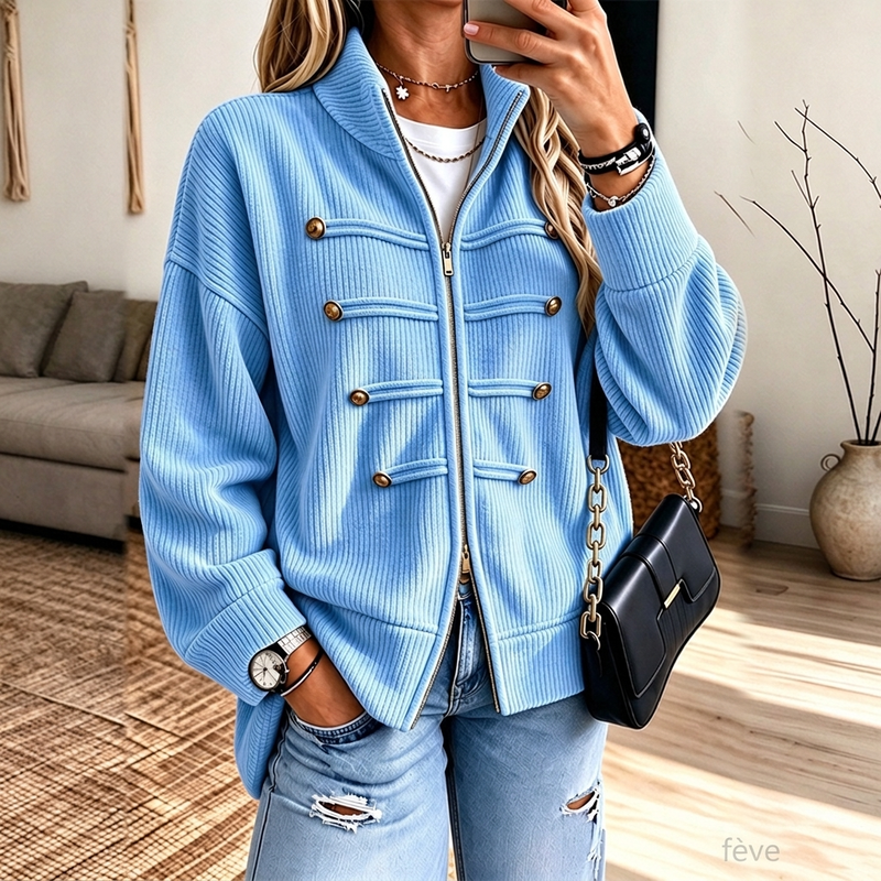 💖Soldes ! Prix cassés💖Veste Femme Casual en Maille Côtelée à Fermeture éclair