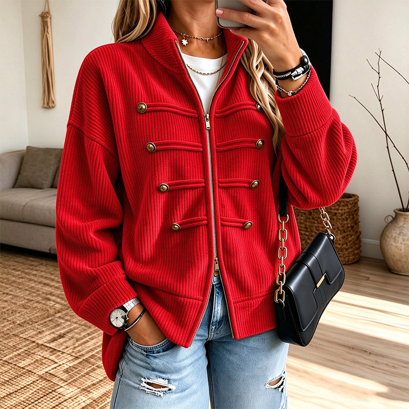 💖Soldes ! Prix cassés💖Veste Femme Casual en Maille Côtelée à Fermeture éclair