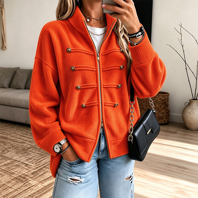💖Soldes ! Prix cassés💖Veste Femme Casual en Maille Côtelée à Fermeture éclair