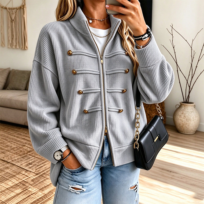 💖Soldes ! Prix cassés💖Veste Femme Casual en Maille Côtelée à Fermeture éclair