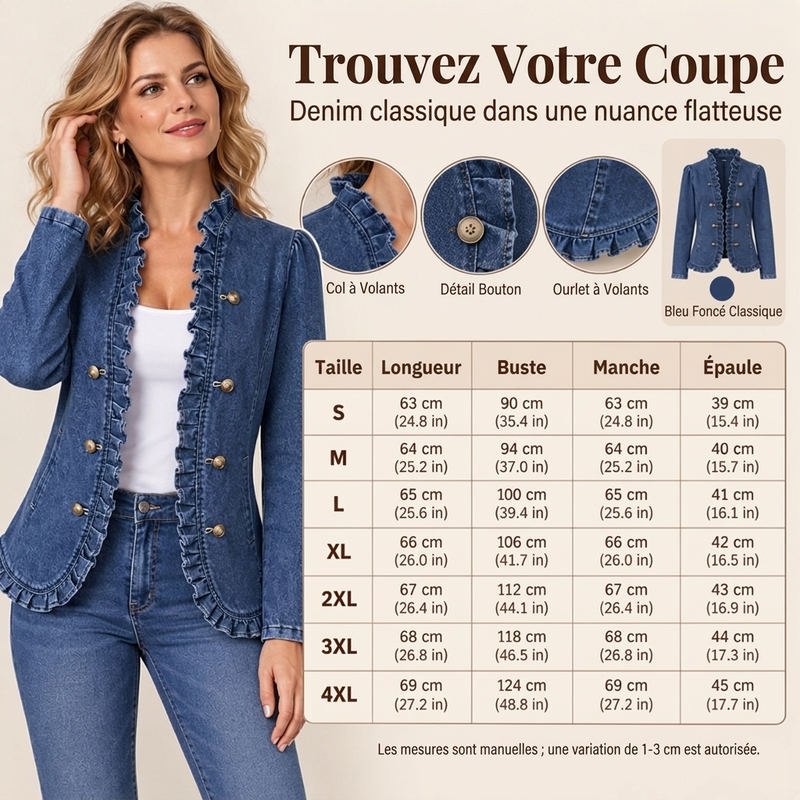 💖Soldes ! Prix cassés💖Veste en jean chic à volants pour femme