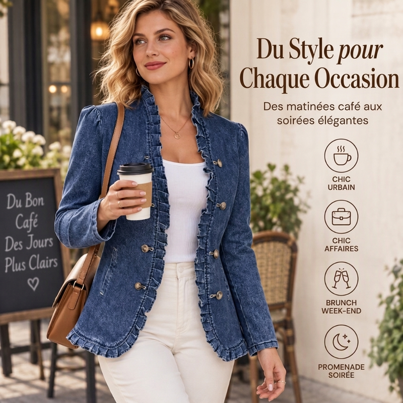 💖Soldes ! Prix cassés💖Veste en jean chic à volants pour femme