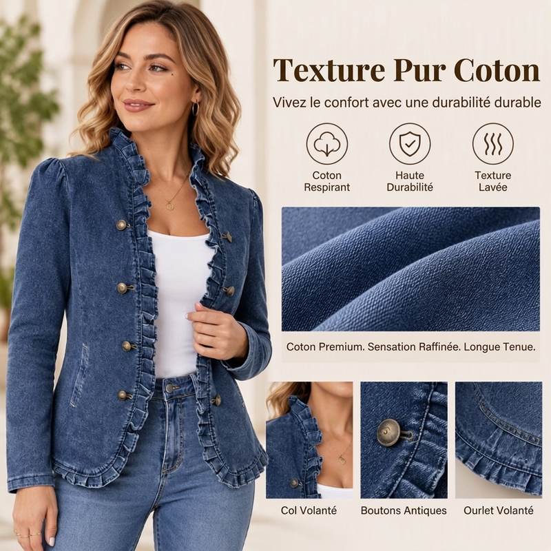 💖Soldes ! Prix cassés💖Veste en jean chic à volants pour femme