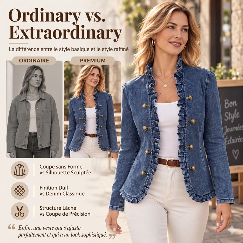 💖Soldes ! Prix cassés💖Veste en jean chic à volants pour femme