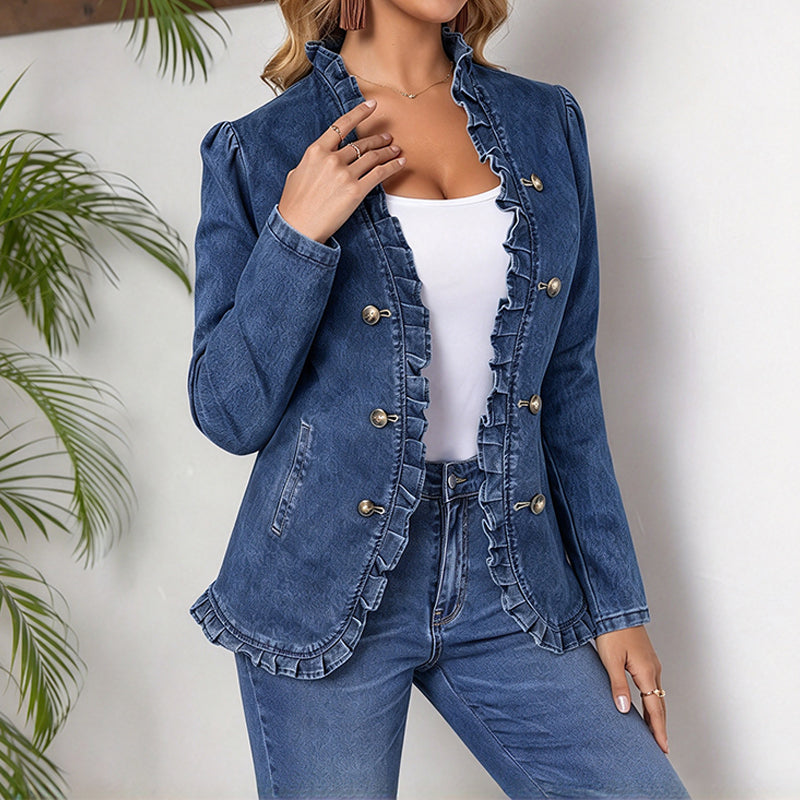 💖Soldes ! Prix cassés💖Veste en jean chic à volants pour femme