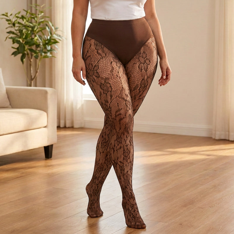 💖Soldes ! Prix cassés💖Bas Résille Taille Haute Gainant en Dentelle pour Femme