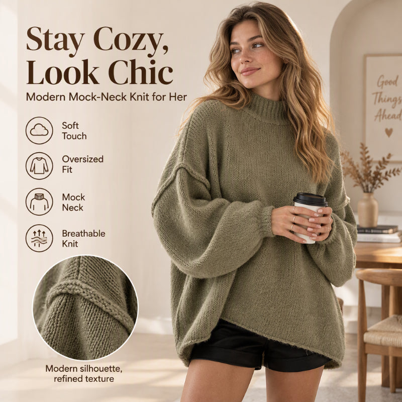 💖Soldes ! Prix cassés💖Pull en maille à col montant et coupe ample pour femme