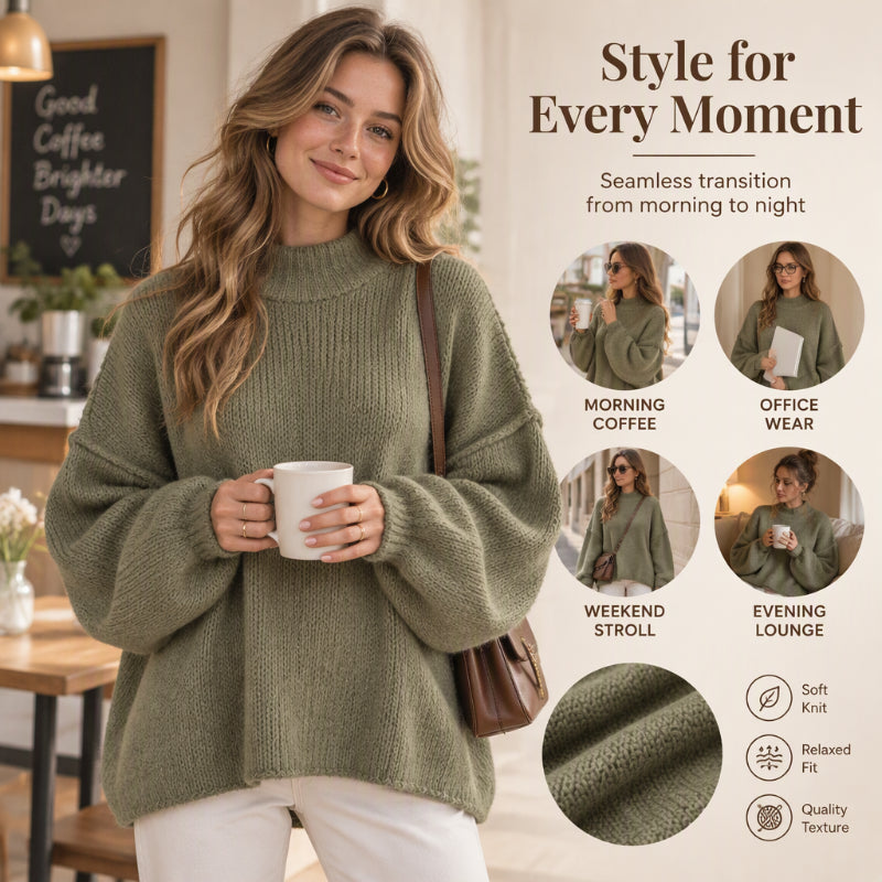 💖Soldes ! Prix cassés💖Pull en maille à col montant et coupe ample pour femme