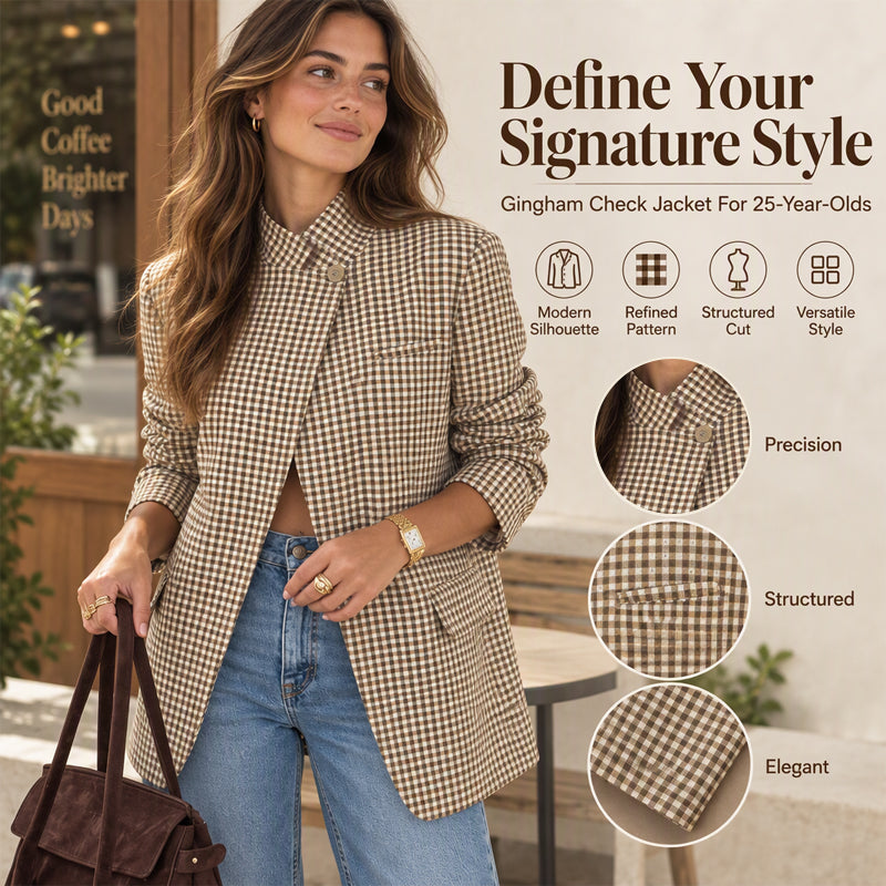 💖Soldes ! Prix cassés💖Veste femme chic à petit carreaux marron