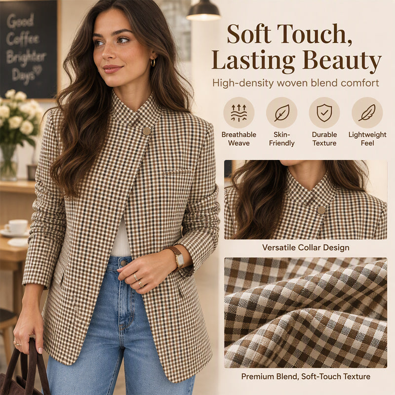 💖Soldes ! Prix cassés💖Veste femme chic à petit carreaux marron