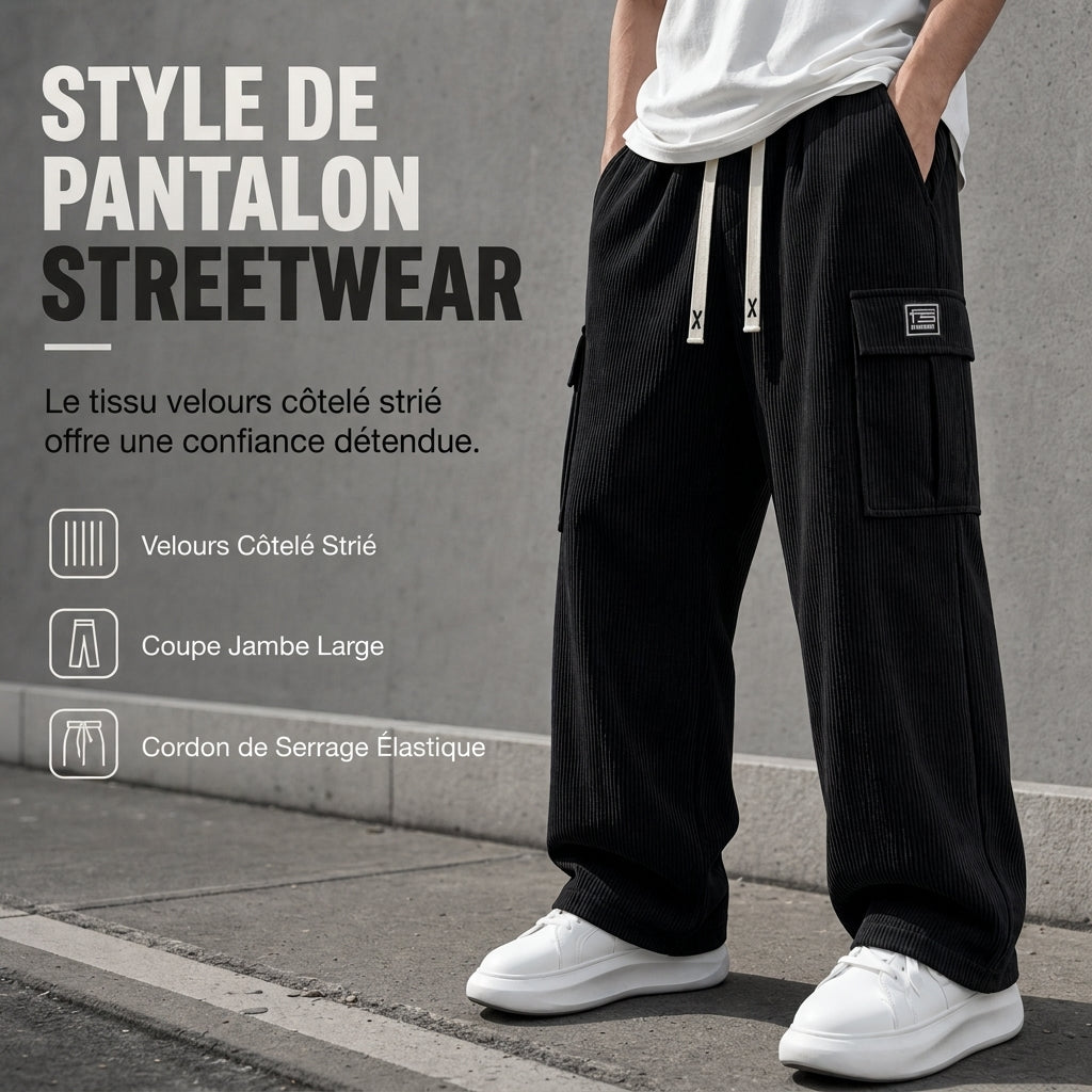 Pantalon cargo en velours côtelé coupe décontractée pour homme