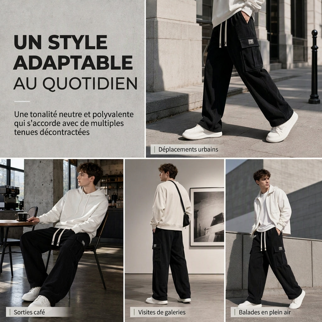 Pantalon cargo en velours côtelé coupe décontractée pour homme