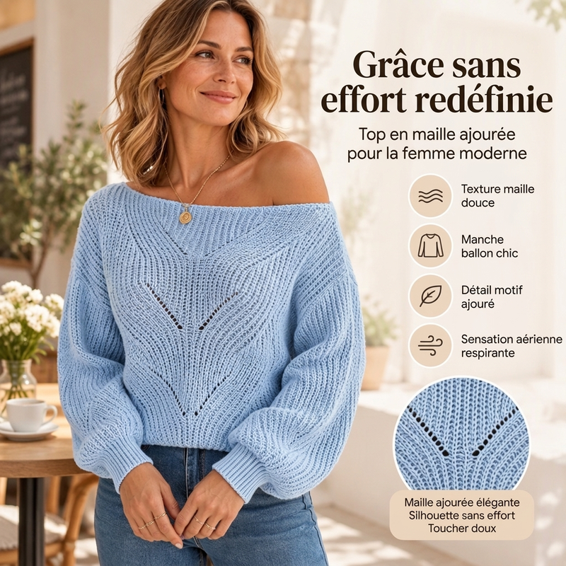 👜 -50 % sur toute la mode femme ! ✨Pull en maille épaules dénudées ajouré pour femme